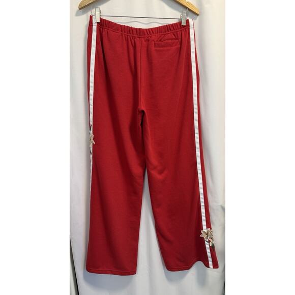 GUESS | Red Floral Embroidered Wide Leg Loose fit Track Pants 'ZOEY' NWT- Large - Picture 4 of 9
